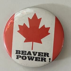 Beaver Power Canadian Flag Vintage Pinback Button STB7-PB2
